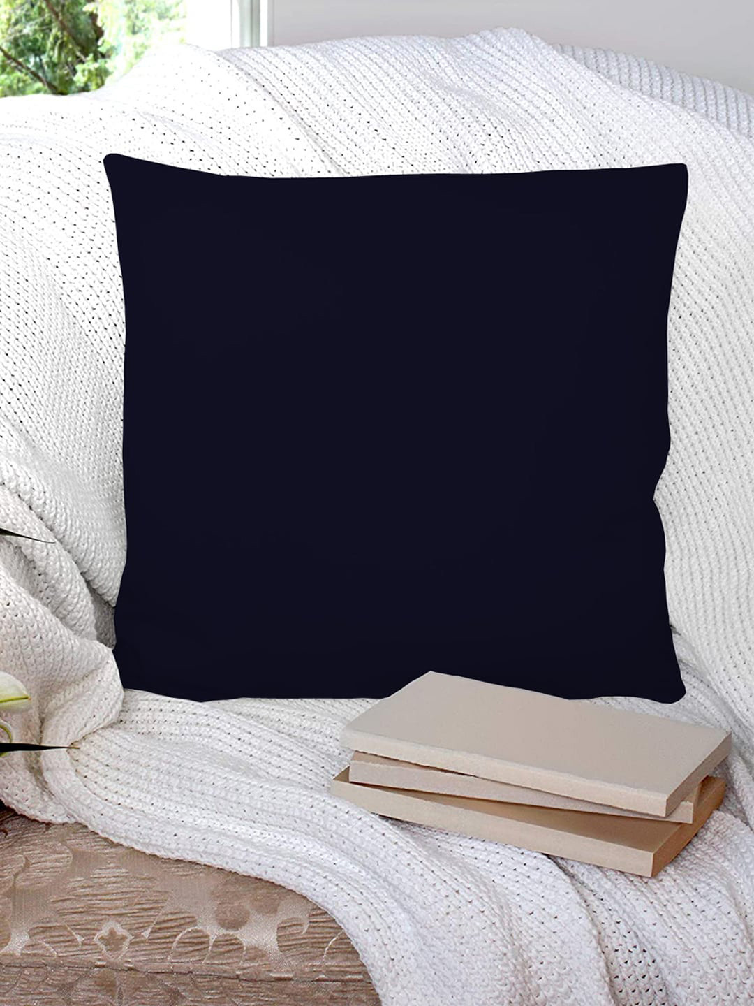Kuber Industries Navy Blue Solid Microfiber Floor Cushion
