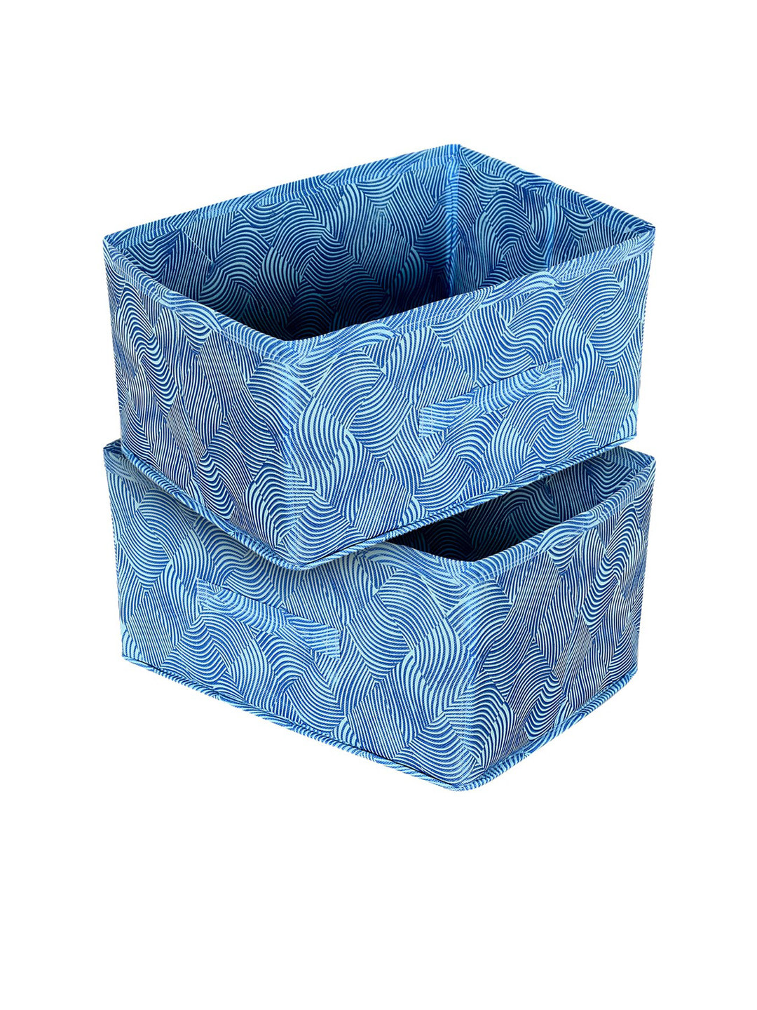 Kuber Industries Set Of 2 Blue Laheriya Printed Non-Woven Closet Organizer Box With Handle