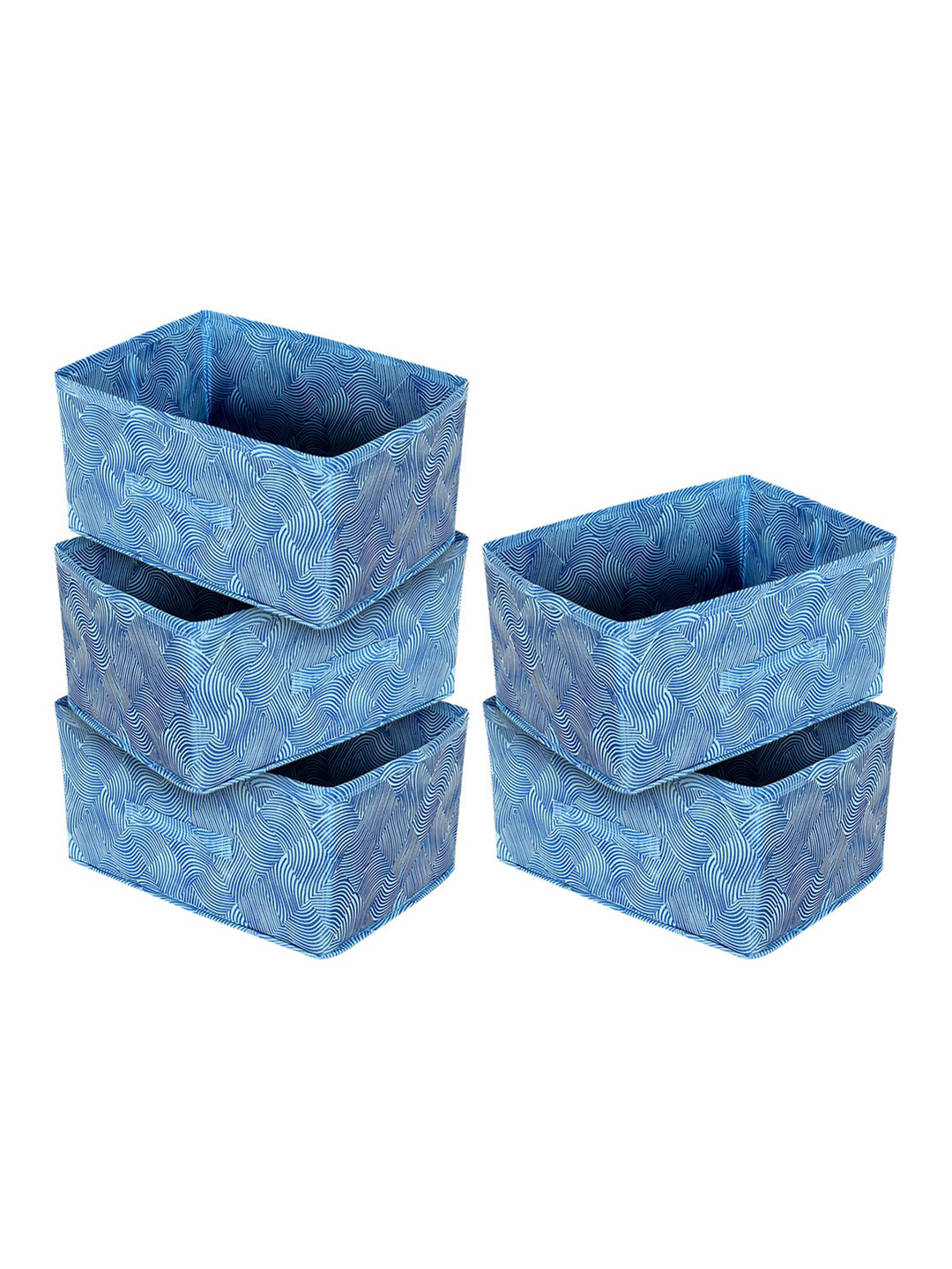 Kuber Industries Set Of 5 Blue Laheriya Printed Non-Woven Closet Organizer Box With Handle