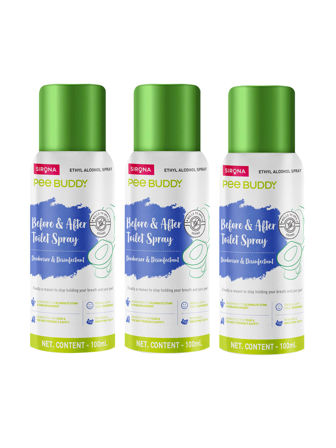 PEEBUDDY Pack of 3 Before & After Toilet Spray - 100 ml each