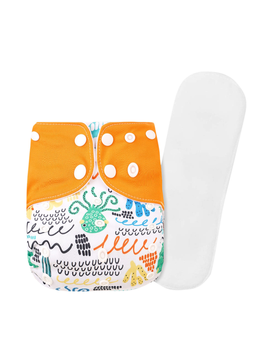 GUCHIGU Kids White & Orange Printed Cloth Washable Diapers