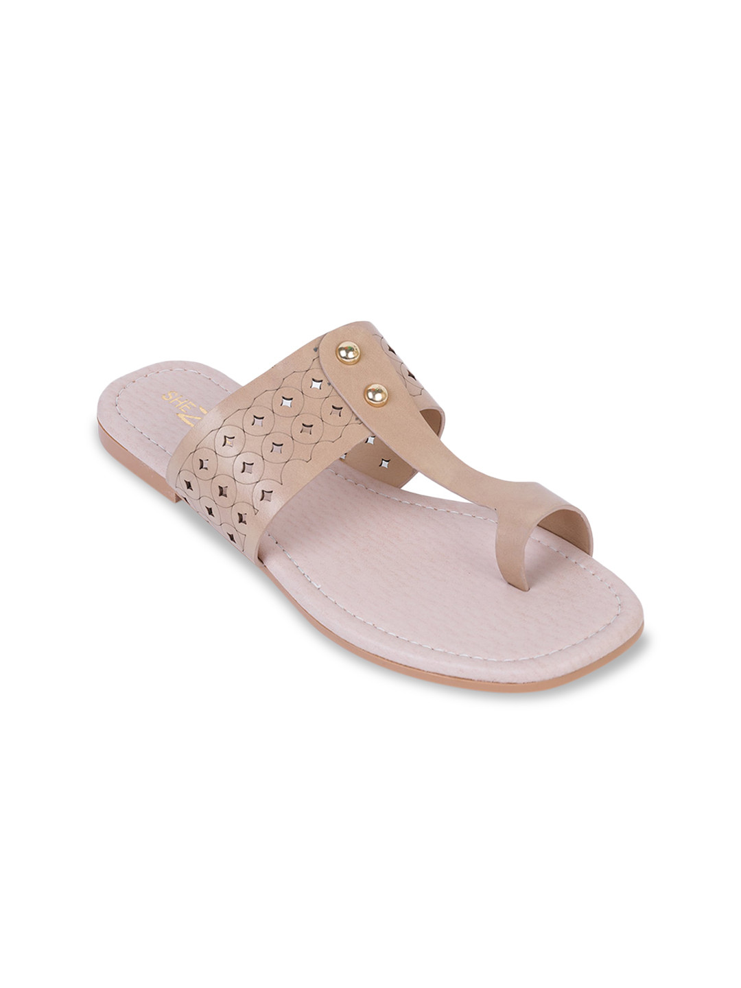 Shezone Women Beige Perforated One Toe Flats
