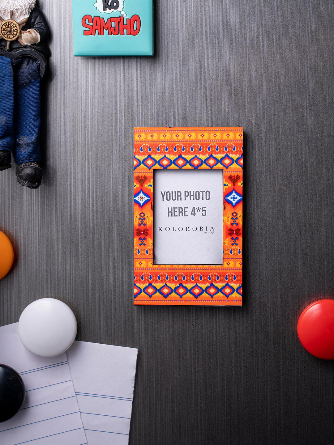 KOLOROBIA Orange & Blue Ikat Photoframe Magnet