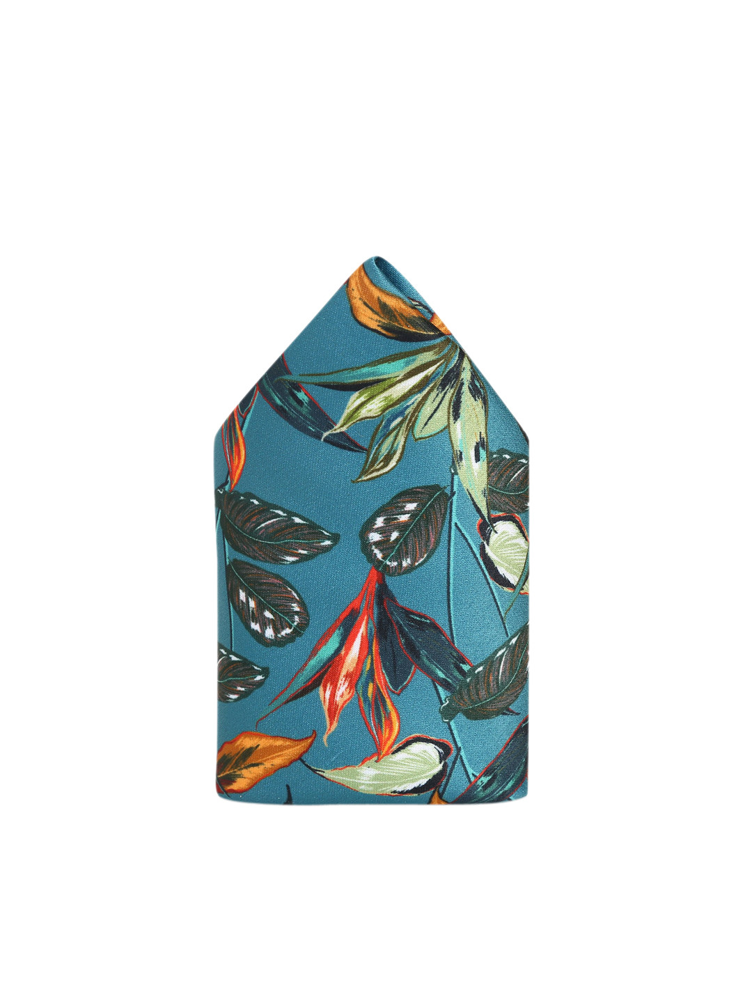 Tossido Men Teal Green & Orange Printed Pocket Square