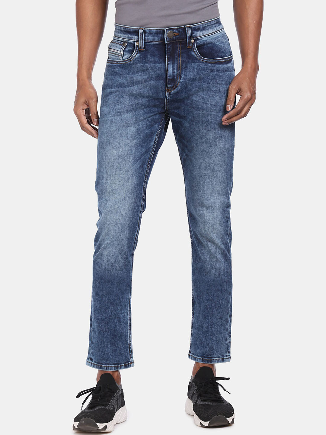 AD By Arvind Men Blue Acid-Wash Stretchable Cropped Slim Fit Jeans