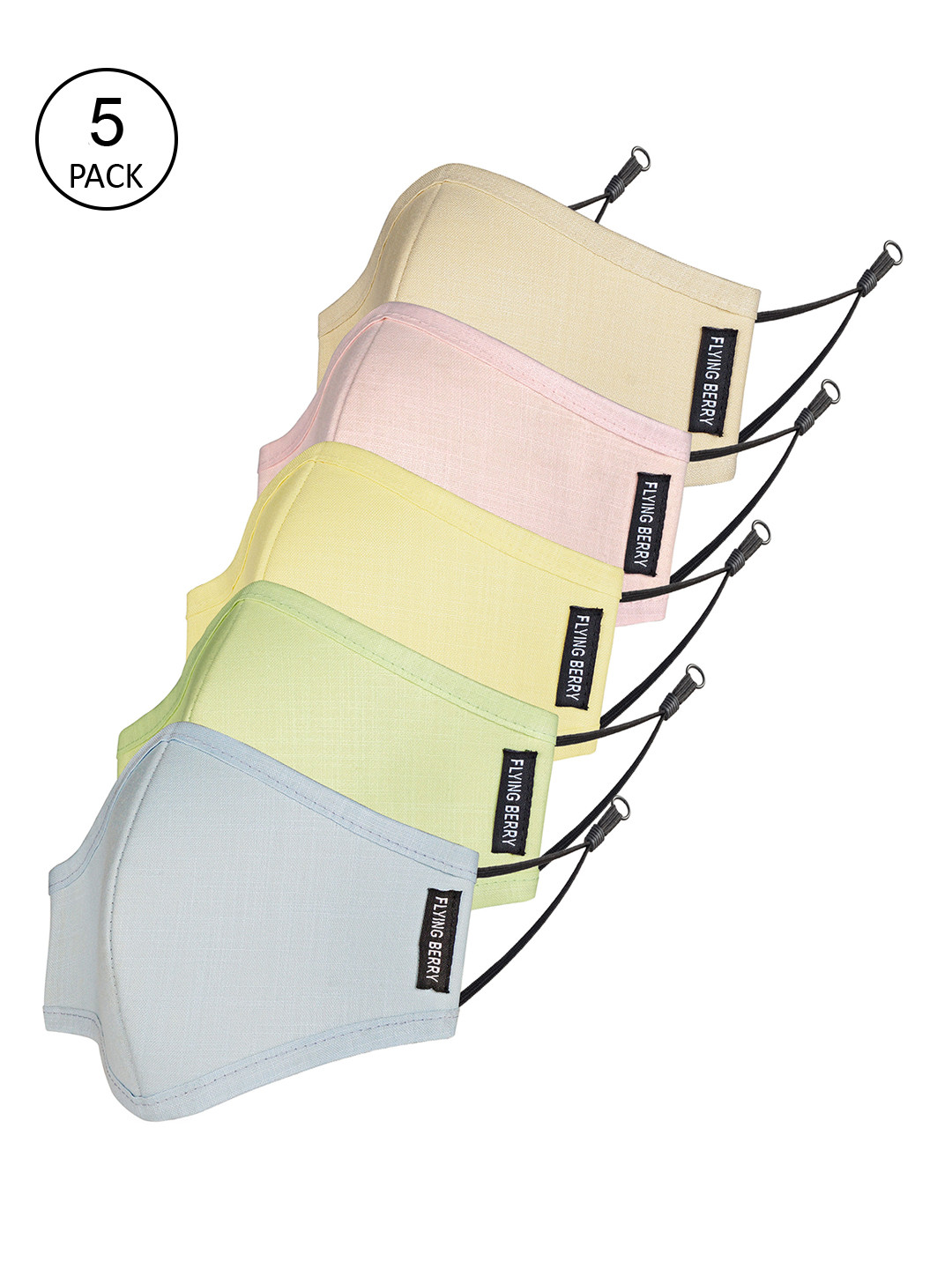 FLYING BERRY Unisex Pack Of 5 Solid 3-Ply Reusable Anti Pollution Linen N95 Masks