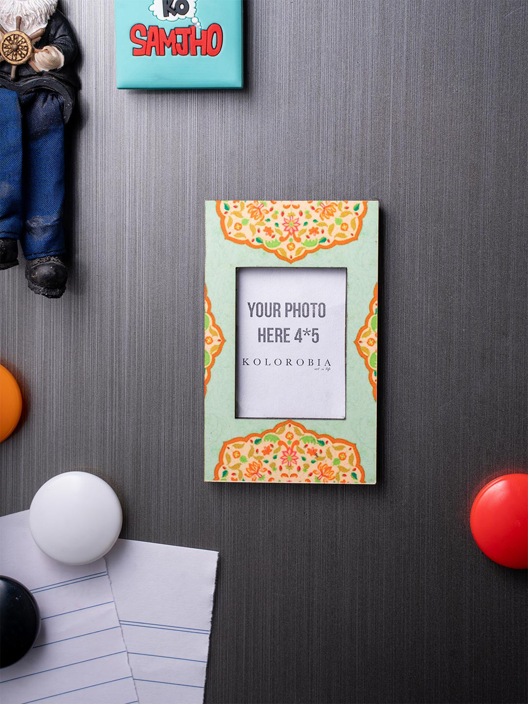 KOLOROBIA Green & Yellow Ornate Mughal Photoframe Magnet