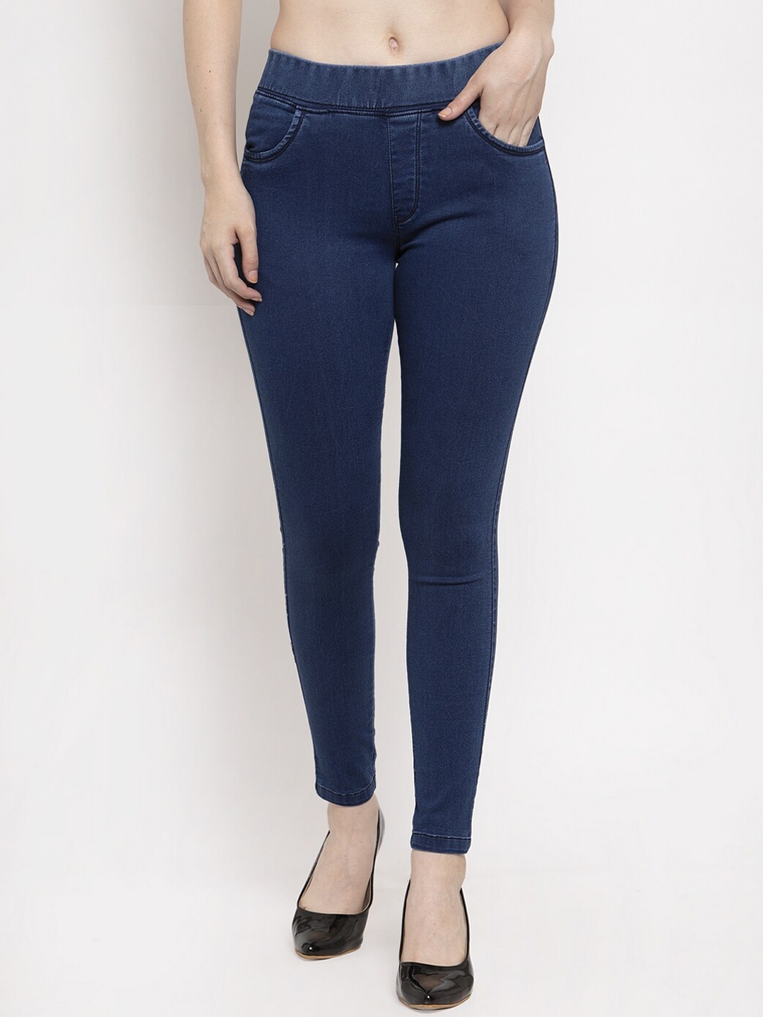 Buy Prag & Co Women Blue Solid Skinny Fit Denim Jeggings