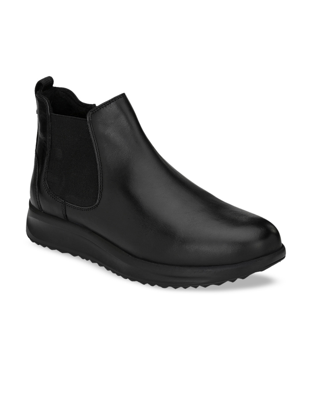 Delize Men Black Leather Flat Boots