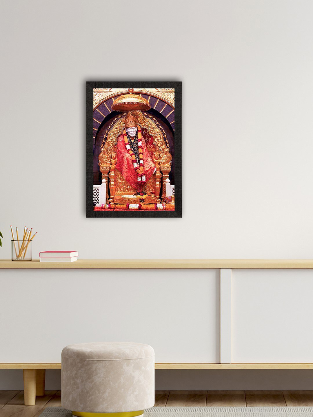eCraftIndia Red & Black Shirdi Sai Baba Satin Matt Texture UV Art Painting