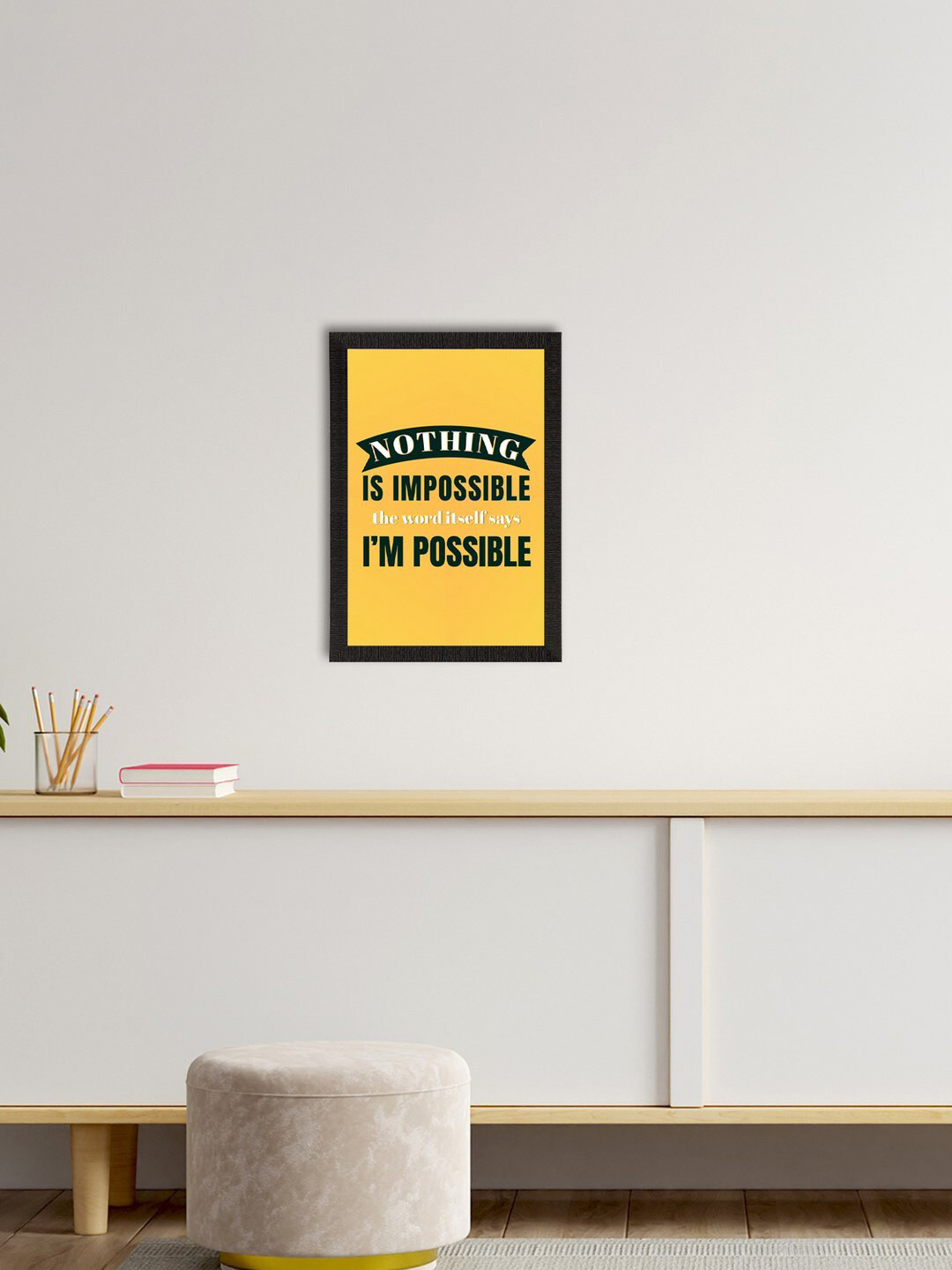 eCraftIndia Yellow & Black Motivational Quote Satin Matte Texture UV Wall Painting