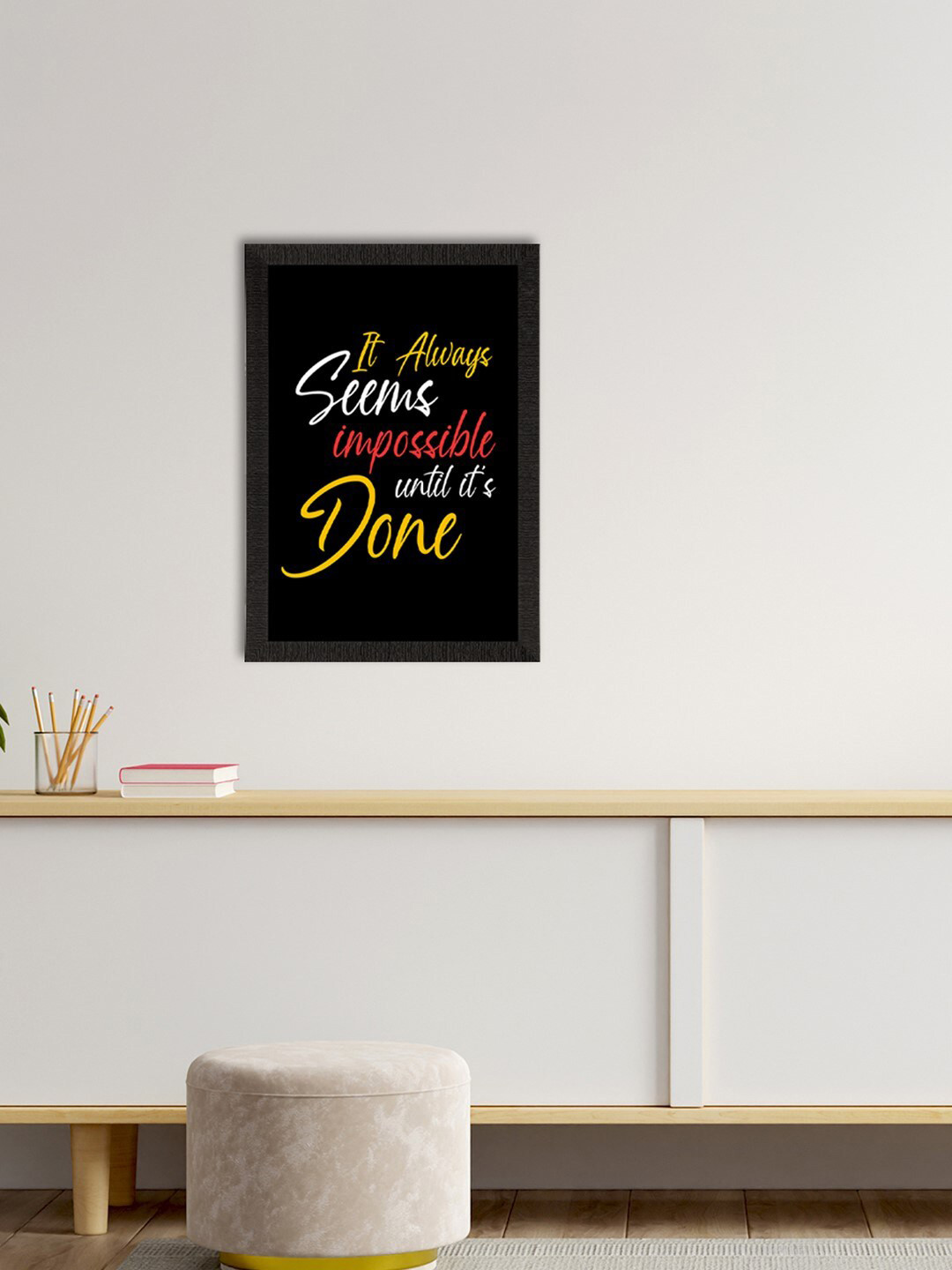 eCraftIndia Black & Yellow It Always Seems Impossible Untill Its Done Satin Matt Texture UV Wall Art