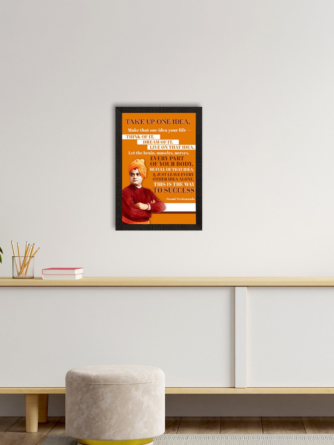 eCraftIndia Orange & White Swami Vivekananda Motivational Quote Wall Painting