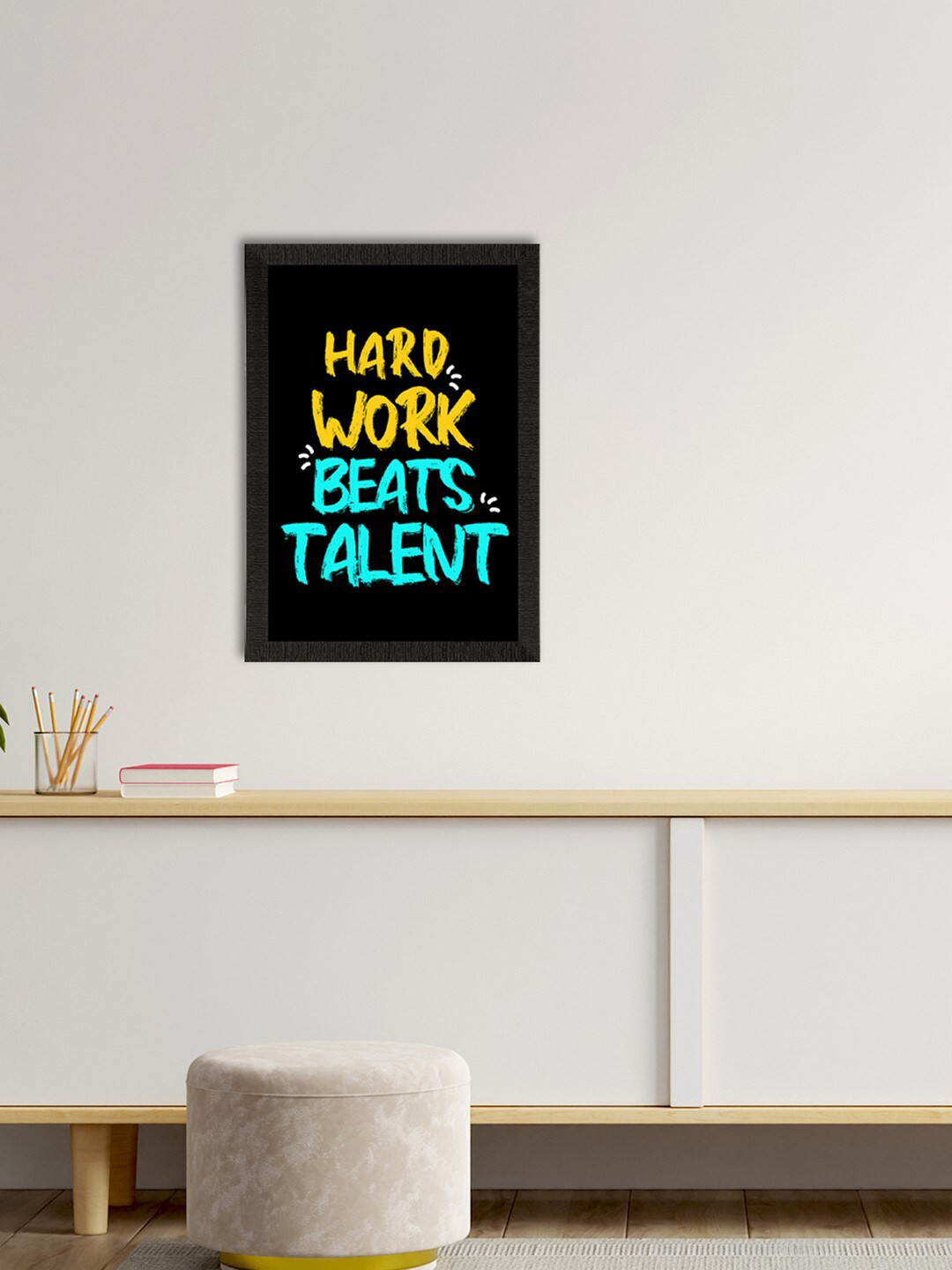 eCraftIndia Black & Yellow Hard Work Beats Talent Motivational Quote Satin Matt Textured UV Art Painting