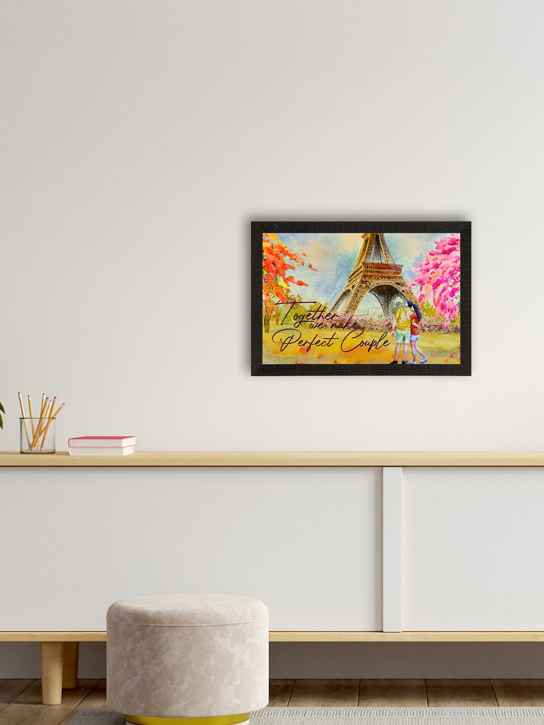 eCraftIndia Romantic Couple Synthetic Wood Wall Rectangle Paintings Wall Art -14 x 10 In