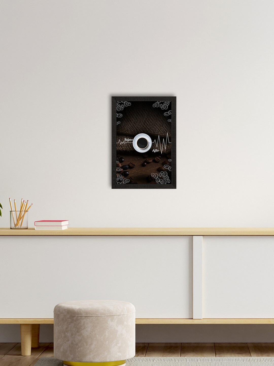 eCraftIndia Coffee Brown & White Coffee Theme Satin Matte Texture UV Wall Painting