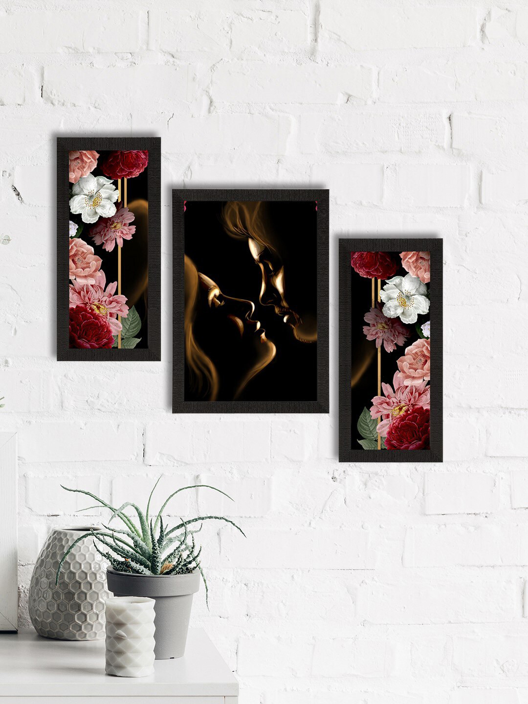 eCraftIndia Set of 3 Brown & Black Love Theme Satin Matt Texture UV Art Painting