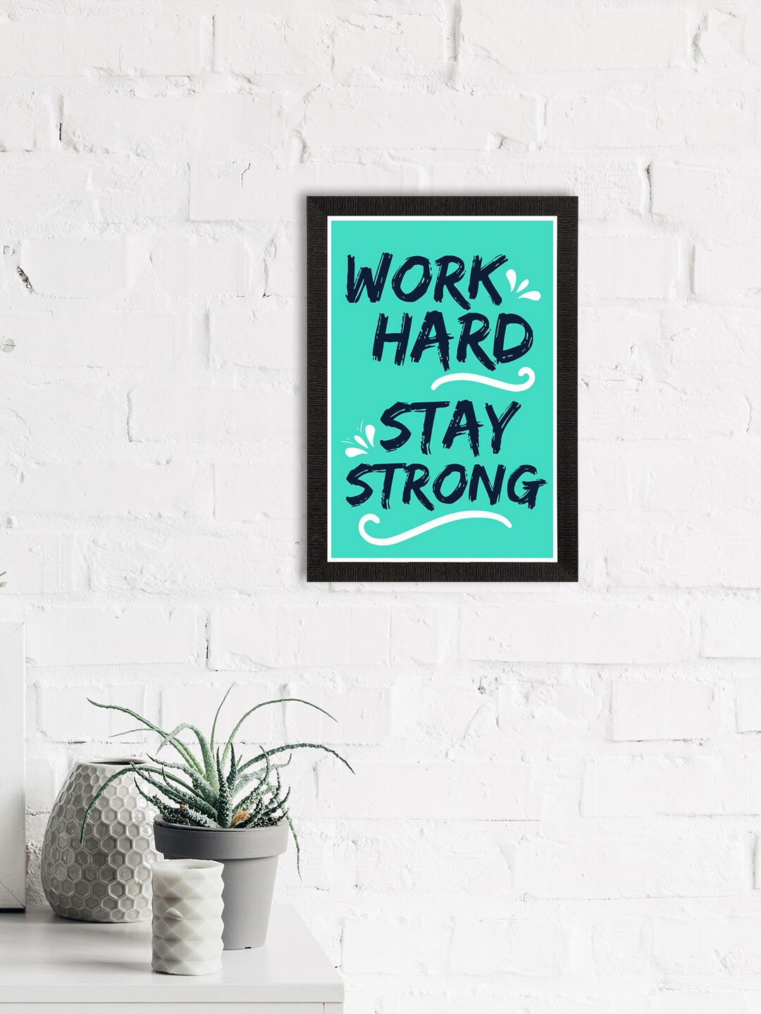 eCraftIndia Sea Green & Black Motivational Quote Satin Matte Texture UV Wall Painting