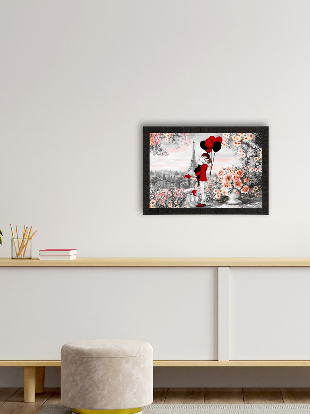 eCraftIndia Grey & Peach-Coloured Valentine Theme Satin Matte Texture UV Wall Painting