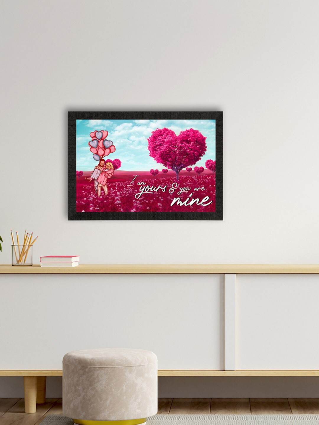 eCraftIndia Pink & Blue I Am Yours & You Are Mine Romantic Couple Theme Texture Art