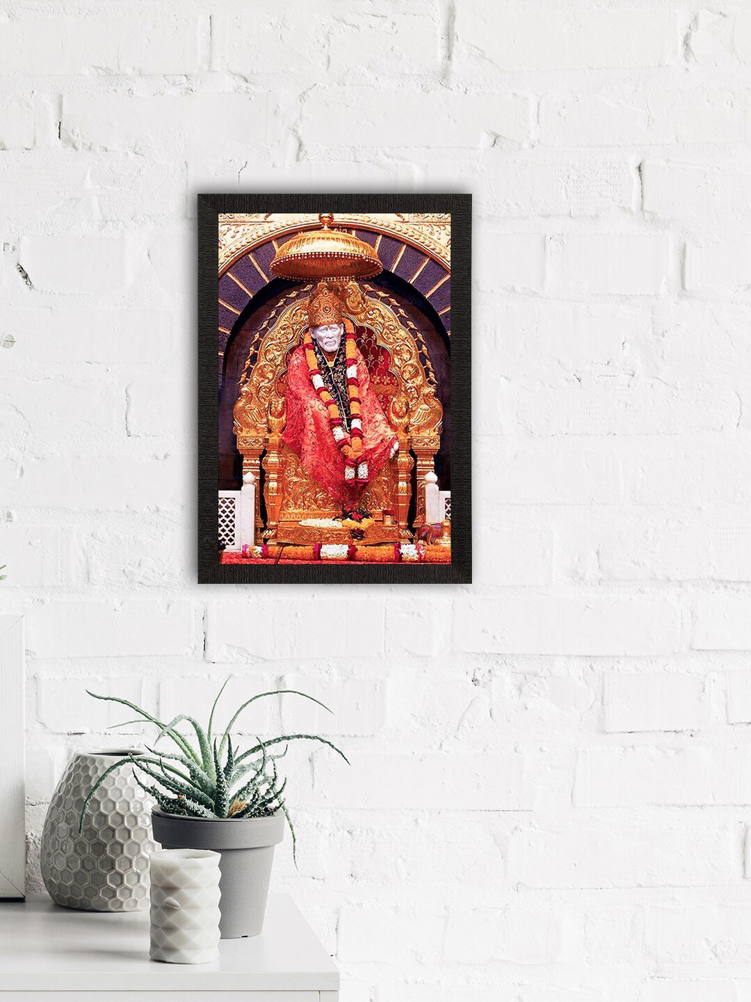 eCraftIndia Orange & Gold-Toned Shirdi Sai Baba Satin Matte Texture UV Wall Painting