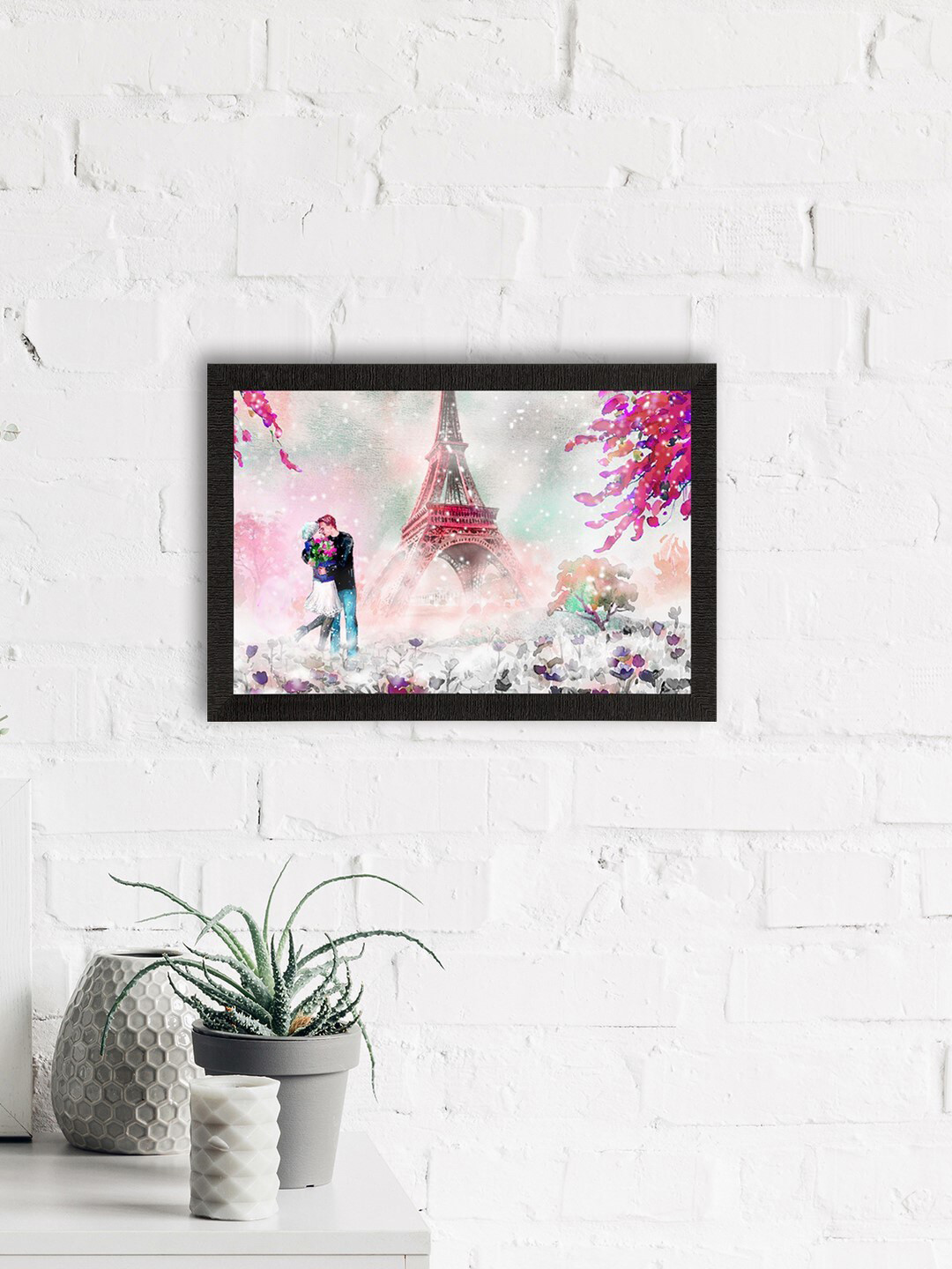 eCraftIndia Pink & Green Valentine Theme Satin Matte Texture UV Wall Painting