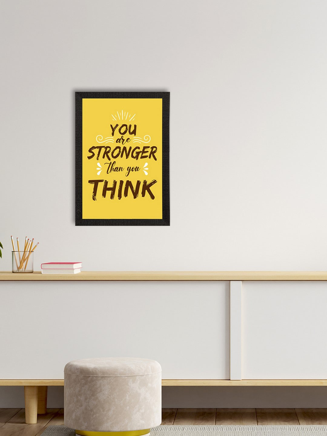 eCraftIndia Yellow & Brown You Are Stronger Than You Think Motivational Quote Satin Matt Texture UV Art Painting