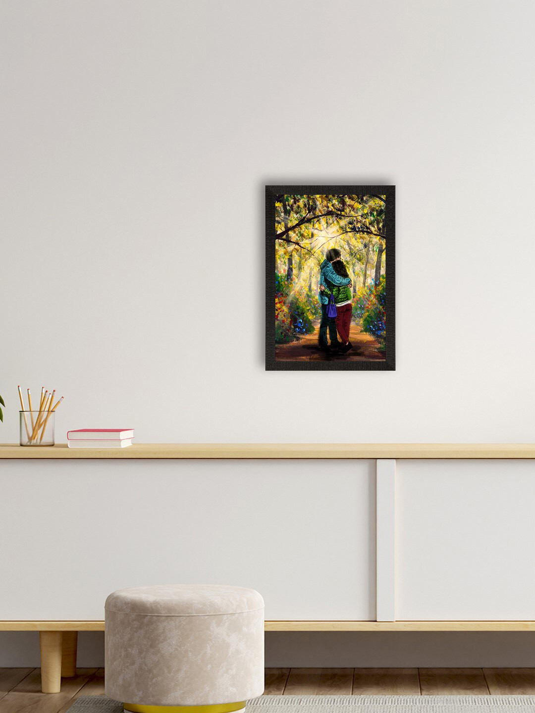 eCraftIndia Romantic Couple Synthetic Wood Wall Rectangle Paintings Wall Art -10 x 14 In