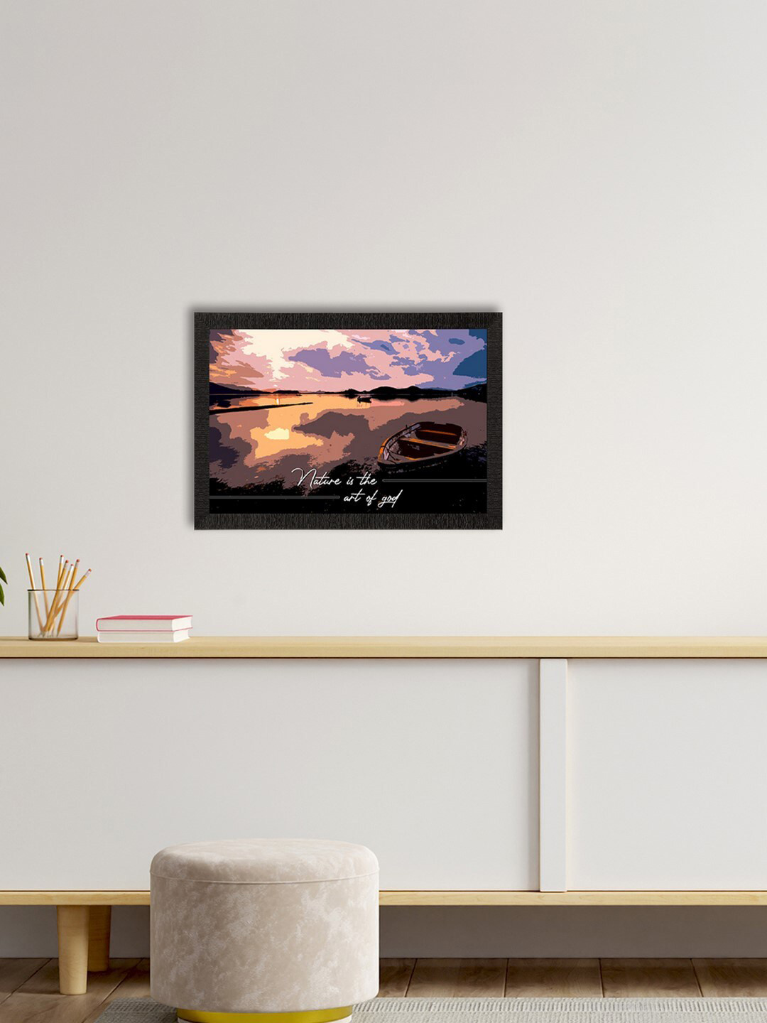 eCraftIndia Blue & Black River Shore View Wall Art