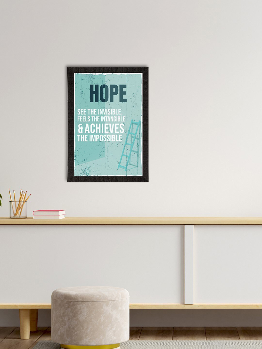 eCraftIndia Quotes Blue Wall Living Room Rectangle Potrait Paintings Wall Art -20 x 14In