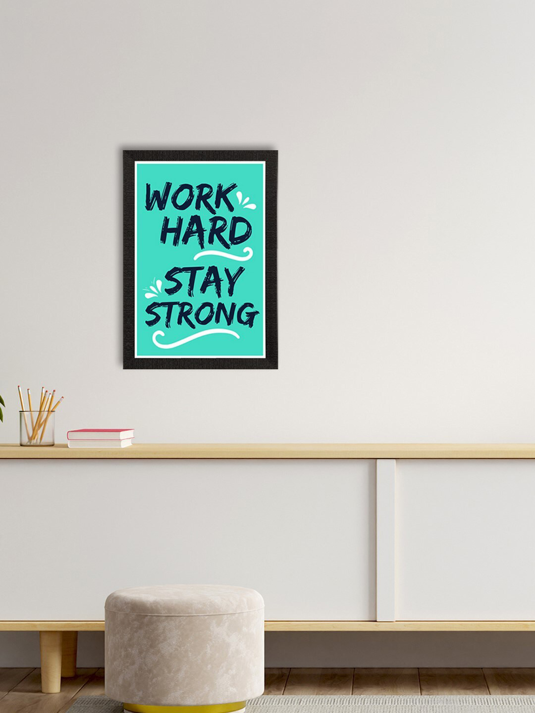 eCraftIndia Work Hard, Stay Strong Paper Wall Rectangle Paintings Wall Art - 20x14In