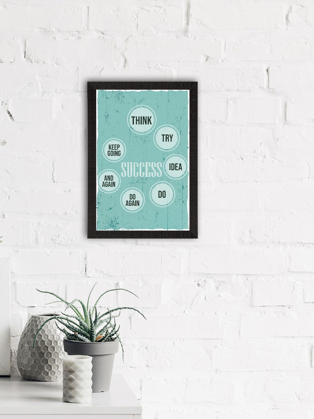 eCraftIndia Mint Green & Black Motivational Quote Satin Matte Texture UV Wall Painting