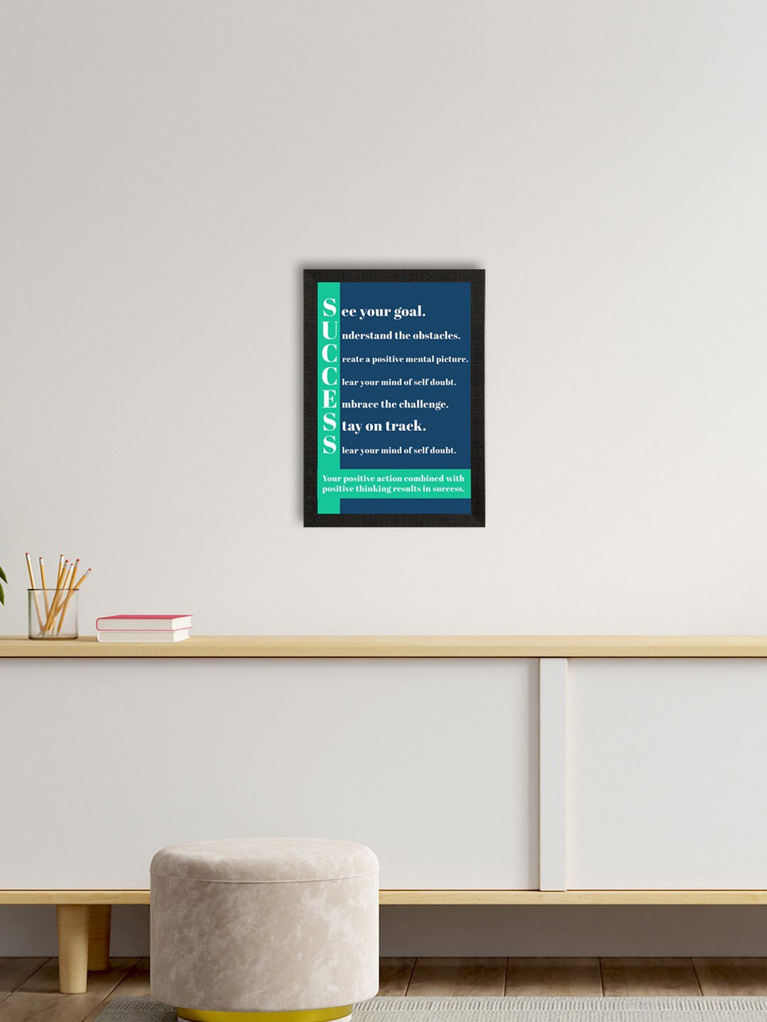 eCraftIndia Blue & Green Success Motivational Quote Satin Matt Texture UV Art Painting