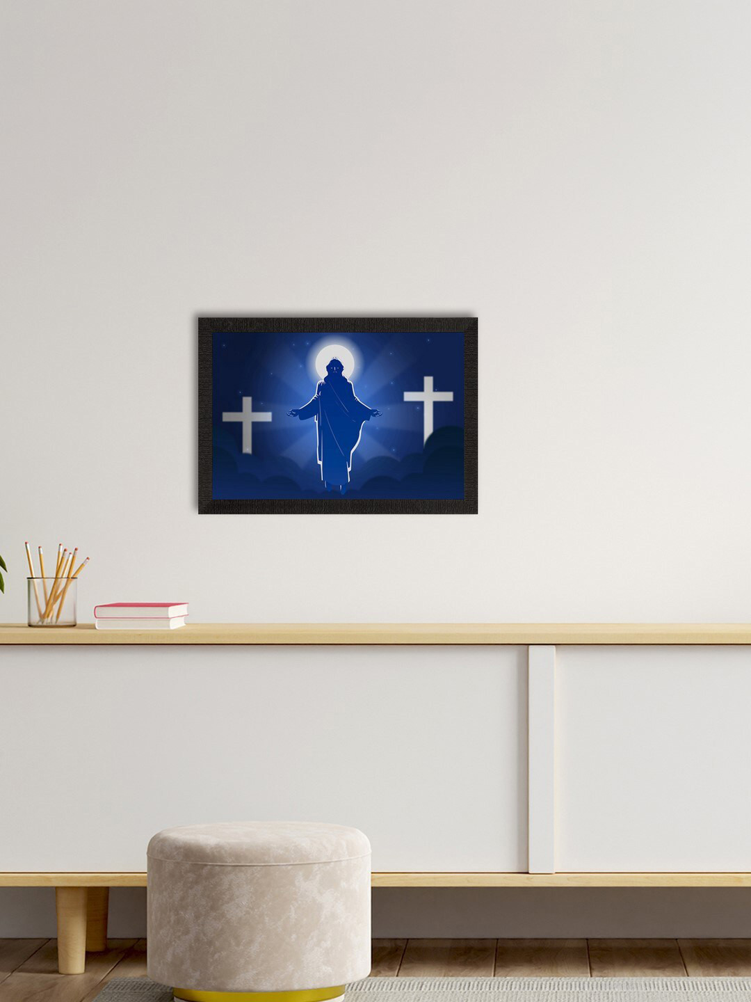 eCraftIndia Blue & White Jesus Christ Satin Matt Texture UV Art Painting