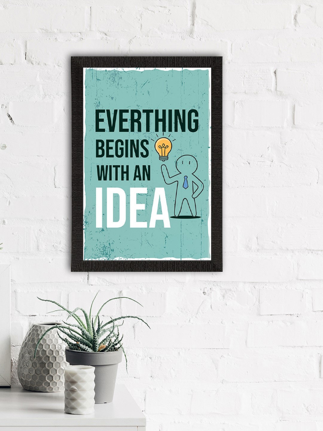 eCraftIndia Turquoise Blue & Black Everything Begins With An Idea Motivational Quote Satin Matt Textured UV Art Painting