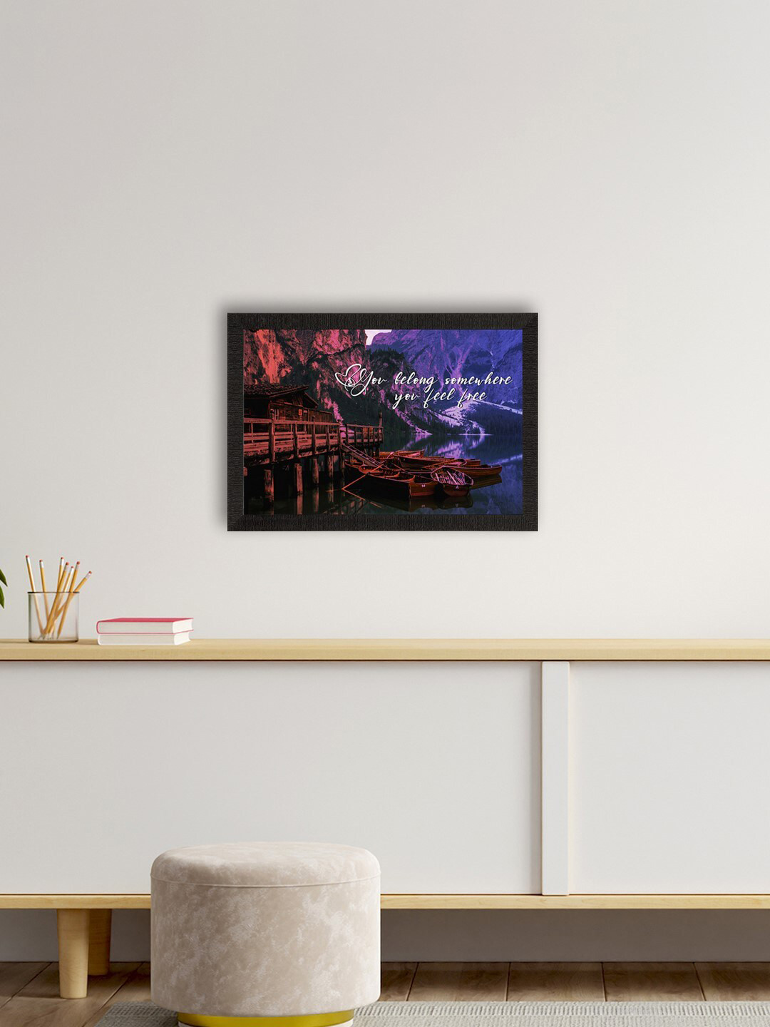 eCraftIndia Blue & Brown You Belong Somewhere You Feel Free Matt Texture Wall Art