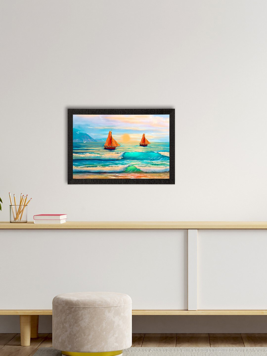 eCraftIndia Blue Paper Wall Living Room Rectangle Potrait Paintings Wall Art -13.92 x 10In