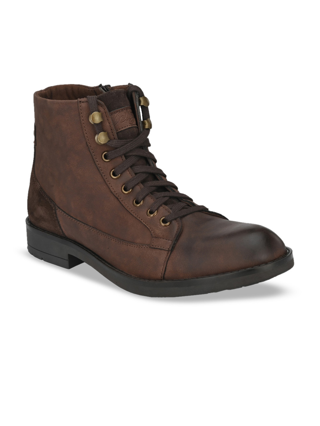 Delize Men Brown High-Top Flat Boots