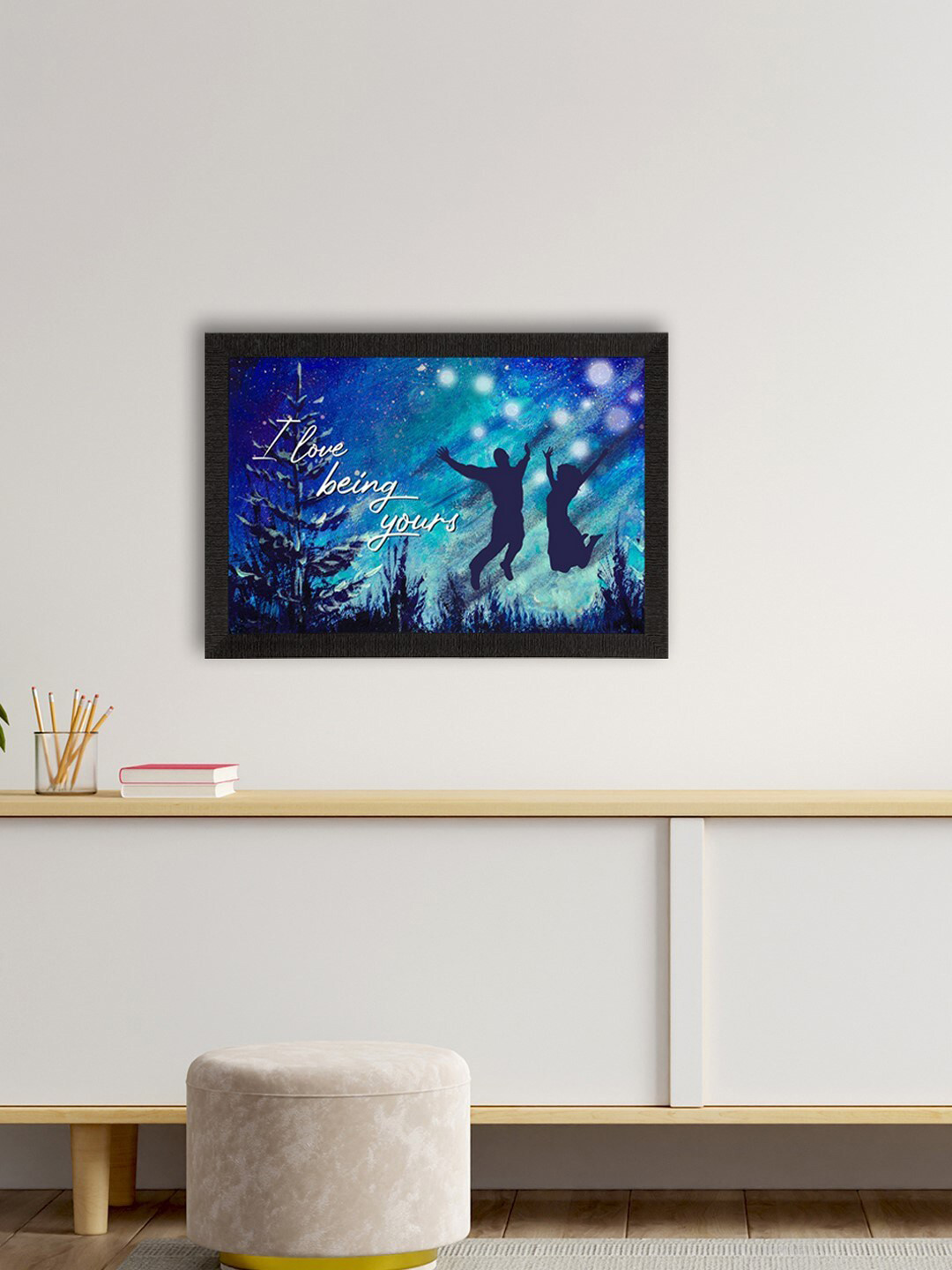 eCraftIndia Blue & White I Love Being Yours Love Theme Quote Satin Matt Texture UV Wall Art