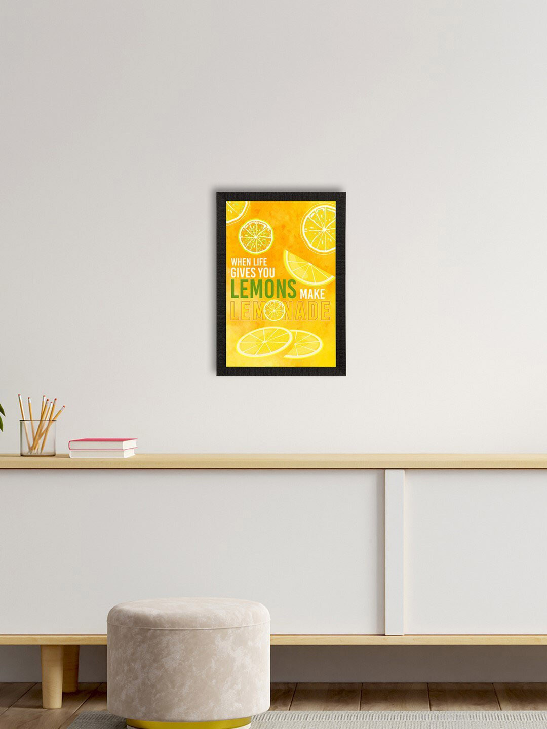 eCraftIndia Yellow & White Motivational Quote Satin Matte Texture UV Wall Painting