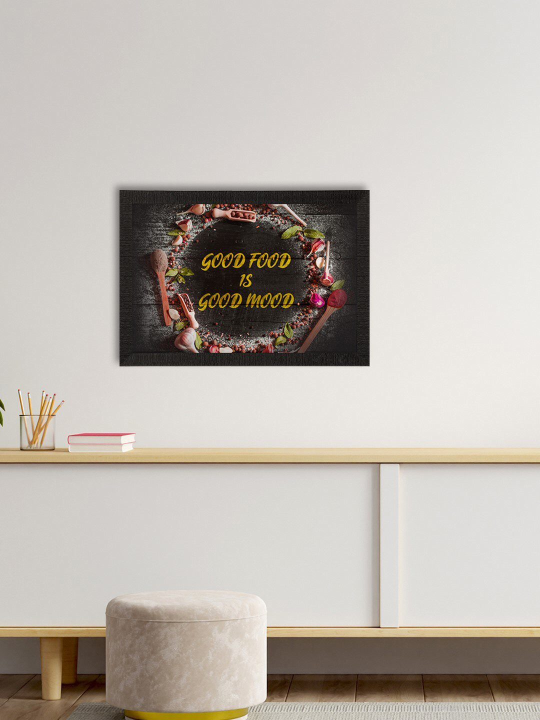 eCraftIndia Black & Yellow Good Food Is Good Mood Satin Matt Texture UV Art Painting