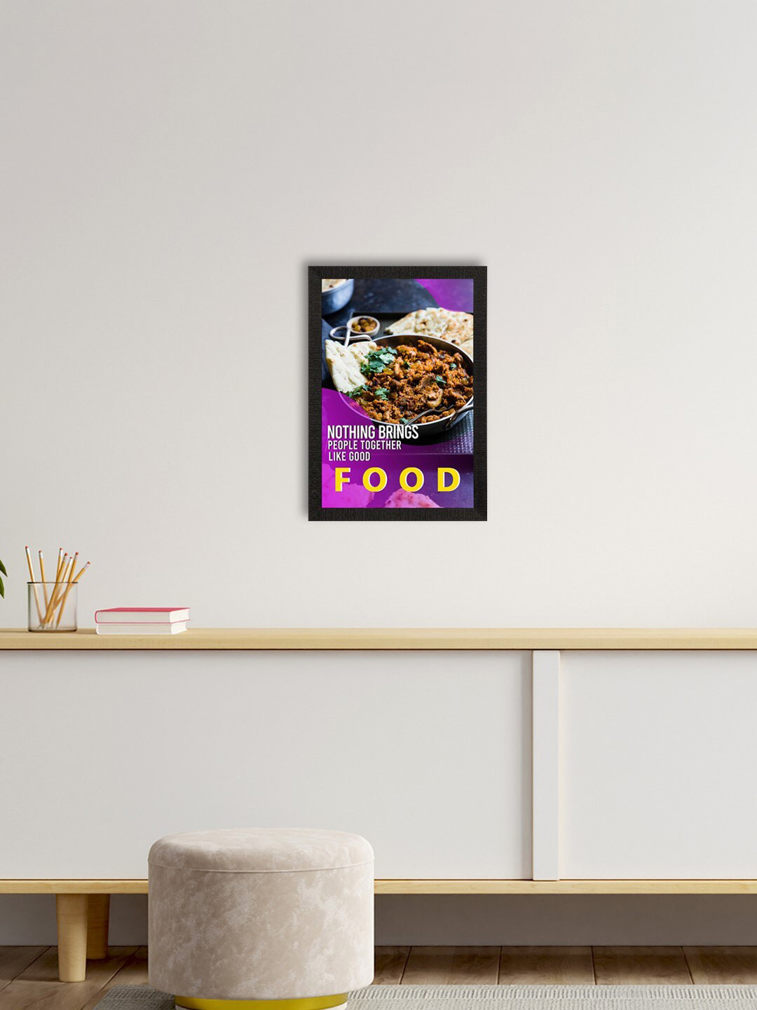 eCraftIndia Purple & Brown Food Quote Satin Matte Texture UV Wall Painting