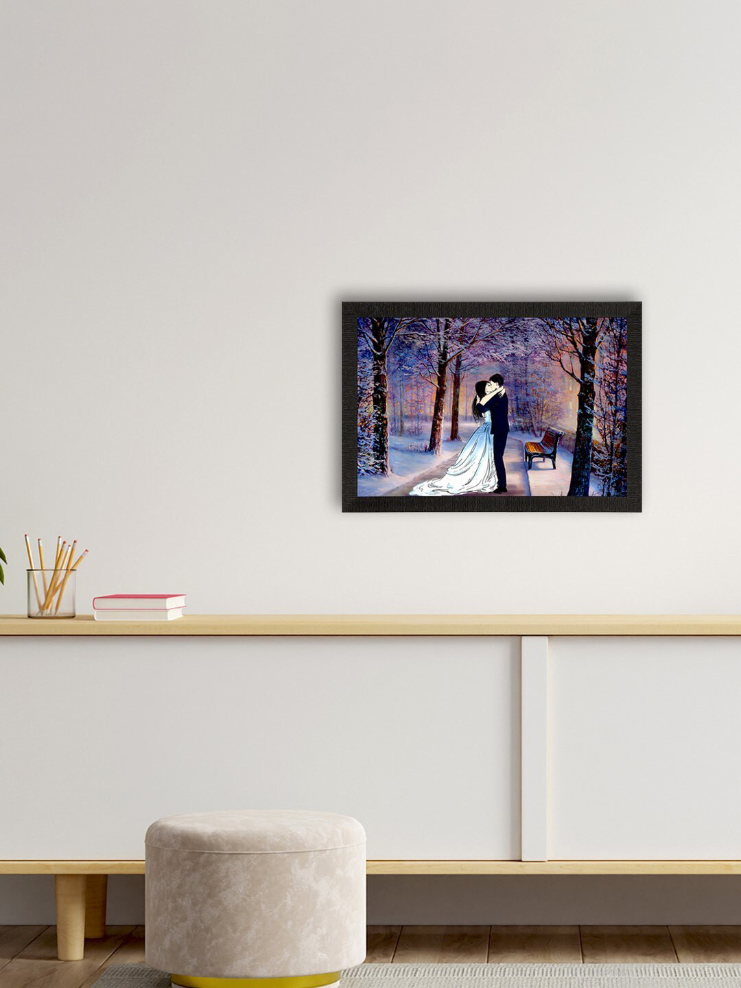 eCraftIndia Blue & Orange Valentine Theme Satin Matte Texture UV Wall Painting