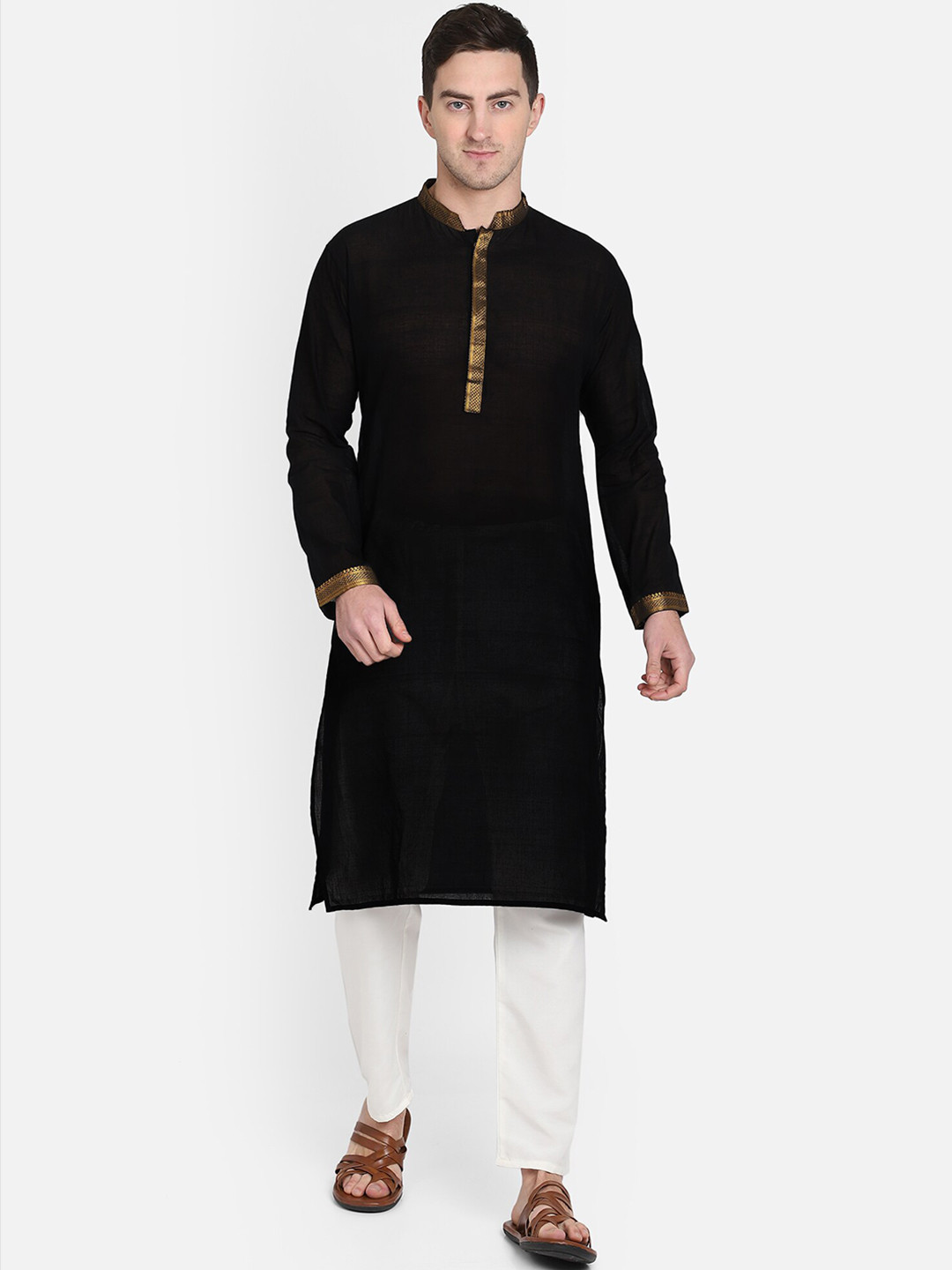 PAROKSH Men Black Handloom Cotton Mangalgiri Kurta