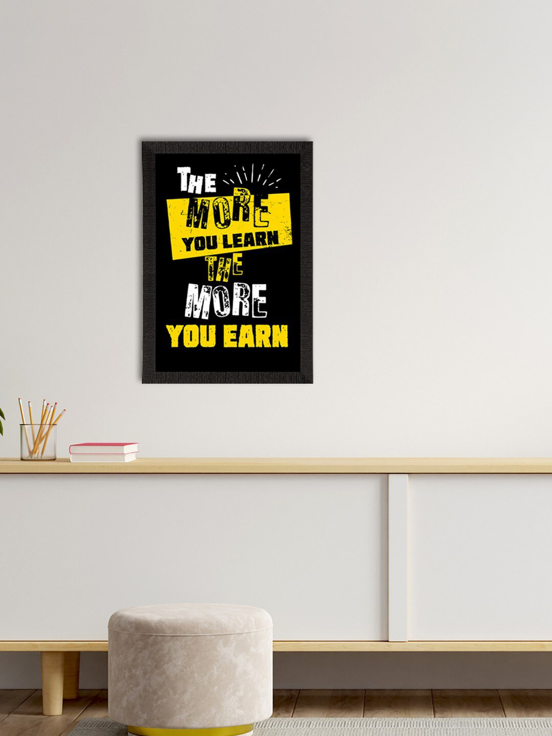 eCraftIndia Black & Yellow The More You LEARN The More You EARN Satin Matt Texture UV Wall Art