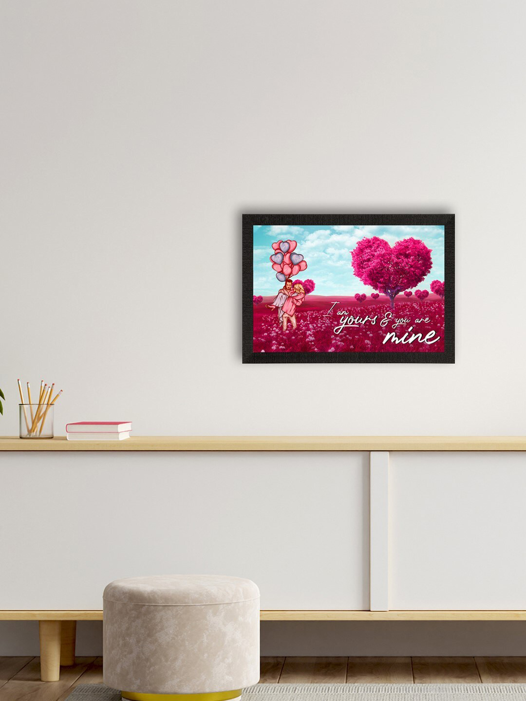 eCraftIndia Pink & Blue Valentine Theme Satin Matte Texture UV Wall Painting