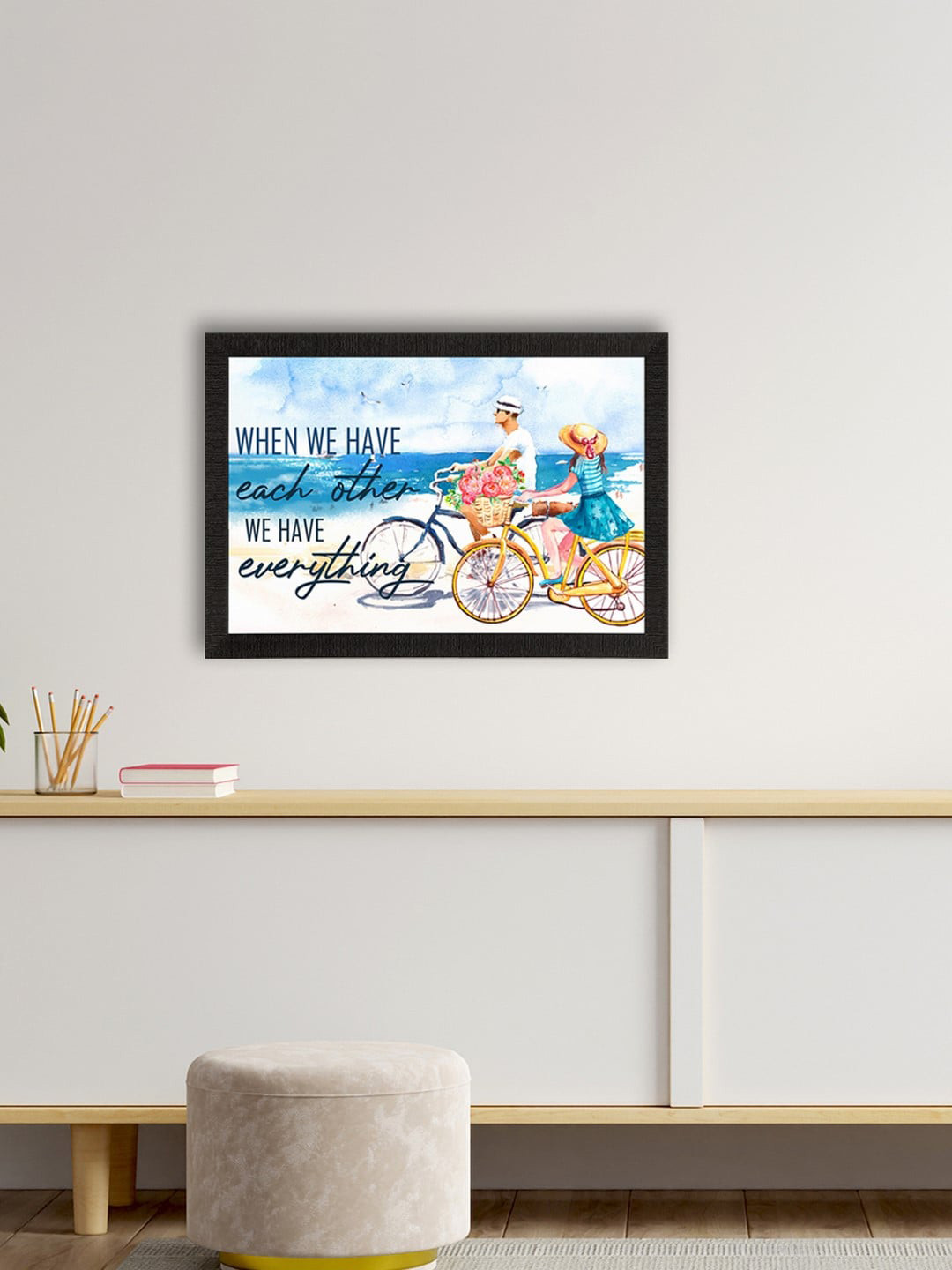 eCraftIndia White & Blue Motivational Quote Satin Matt Texture UV Art Painting