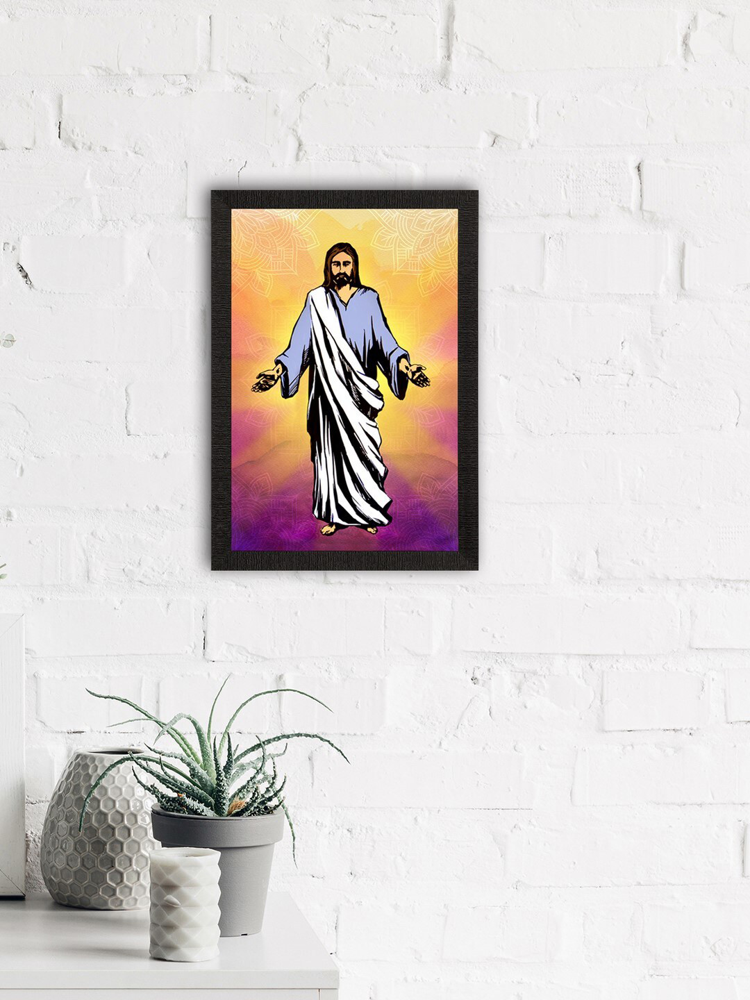 eCraftIndia Yellow & White Jesus Christ Satin Matt Texture UV Art Painting