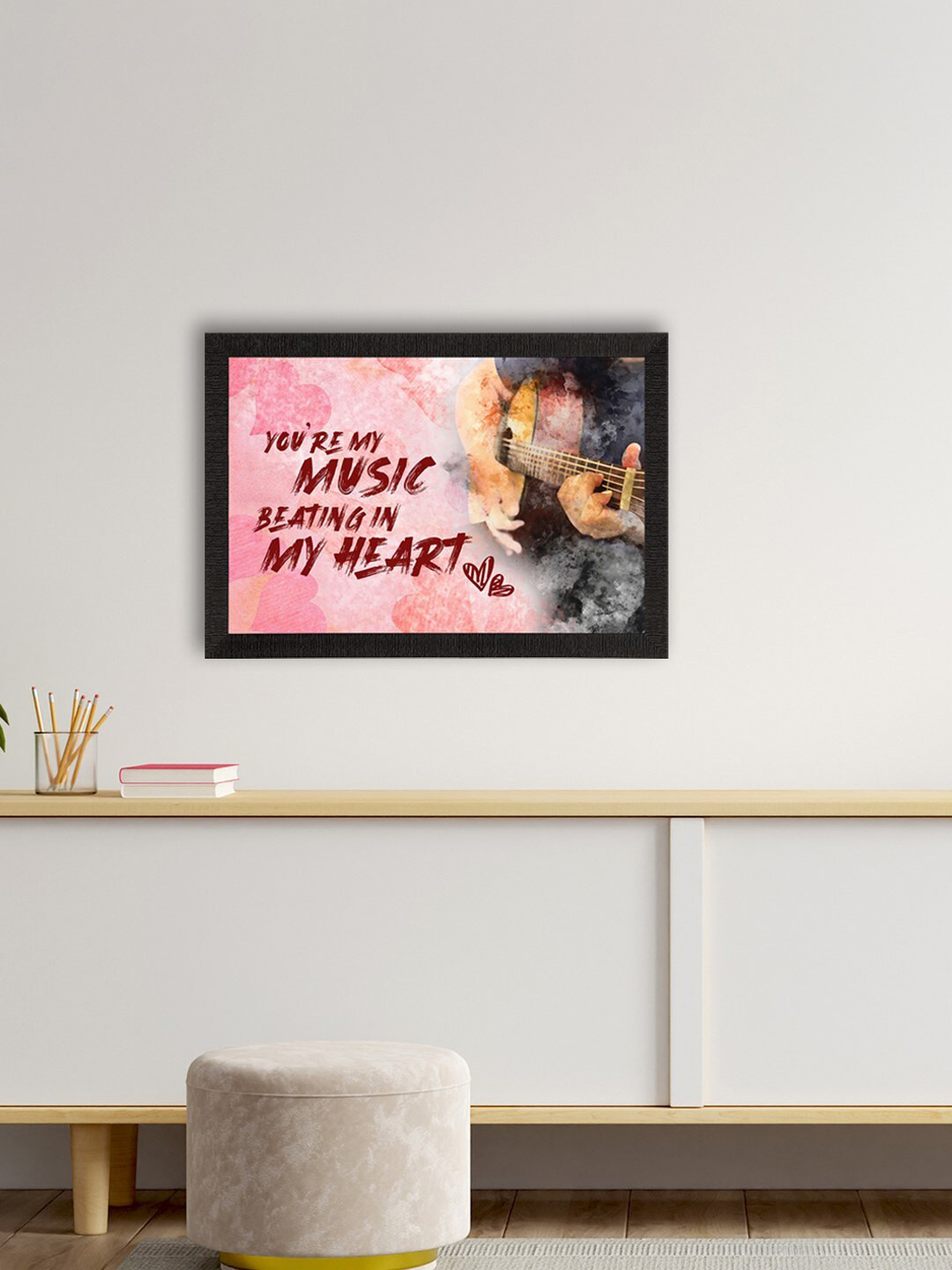 eCraftIndia Black & Pink You are my MUSIC beating in MY HEART Love Quote Satin Matt Texture UV Art Painting