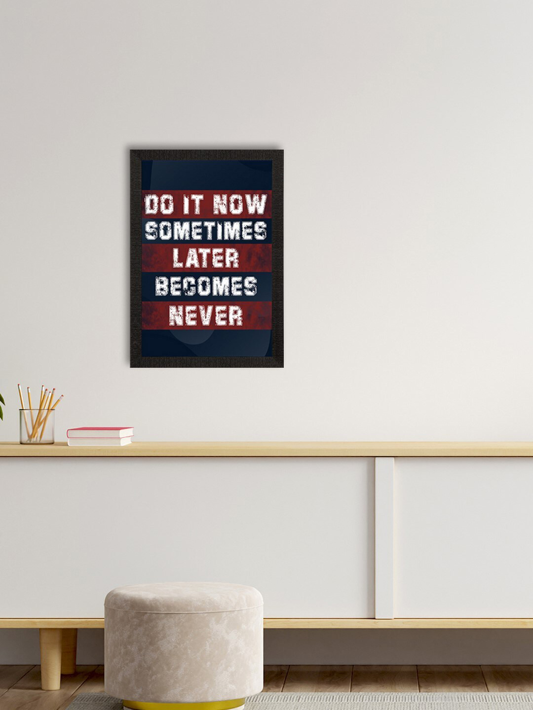 eCraftIndia Maroon & Navy Blue DO IT NOW, Sometimes LATER Become NEVER Texture Painting